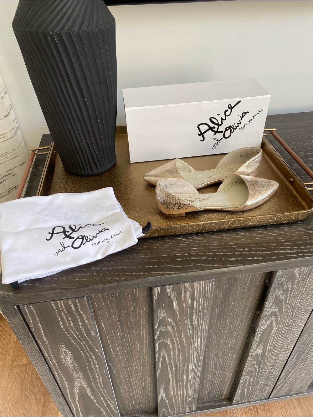Alice + Olivia Metallic Gold Hilary Pointed Flats